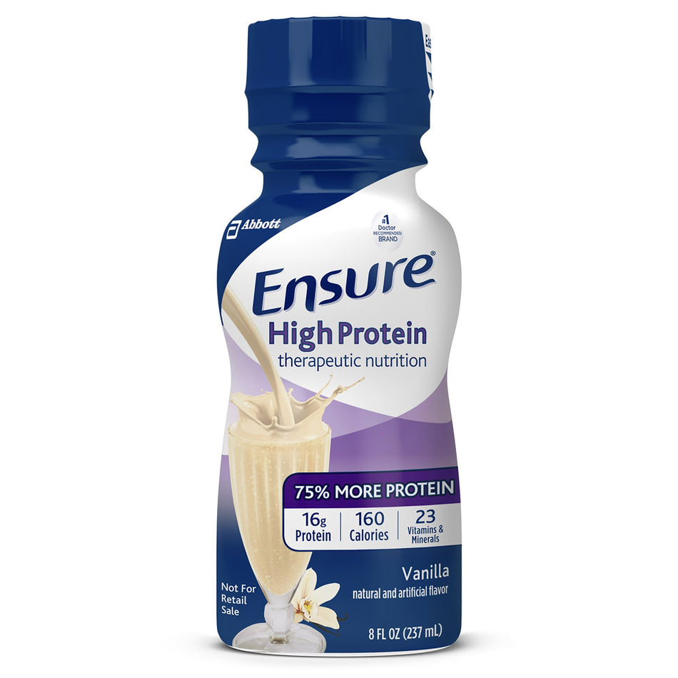 Ensure High Protein Therapeutic Nutrition, Vanilla, 8-ounce bottle-Oral Supplement Ensure High Protein Therapeutic Nutrition Shake Vanilla Flavor Liquid 8 oz. Bottle