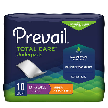 Prevail Total Care Super Absorbent Polymer Underpad, 30 x 30 Inch-Disposable Underpad Prevail Total Care 30 X 30 Inch Super Absorbent Core Heavy Absorbency