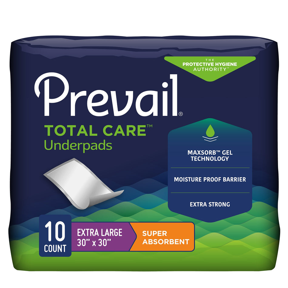Prevail Total Care Super Absorbent Polymer Underpad, 30 x 30 Inch-Disposable Underpad Prevail Total Care 30 X 30 Inch Super Absorbent Core Heavy Absorbency