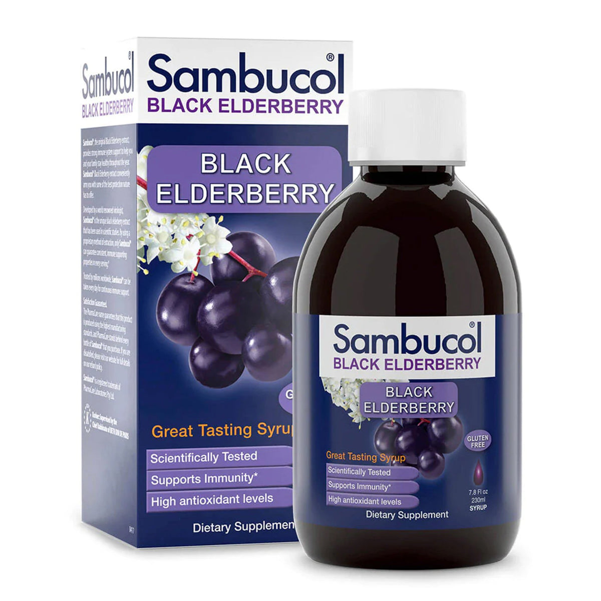 Sambucol Black Elderberry Syrup, 7.8-ounce bottle-Dietary Supplement Sambucol Black Elderberry Extract Syrup 7.8 oz. Black Elderberry Flavor