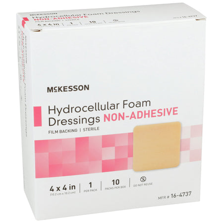 McKesson Nonadhesive without Border Foam Dressing, 4 x 4 Inch-Foam Dressing McKesson 4 X 4 Inch Without Border Film Backing Nonadhesive Square Sterile