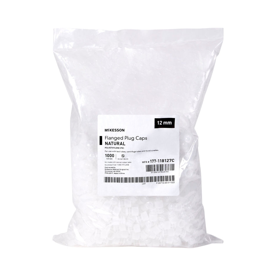 McKesson Tube Closure, 12 mm-"McKesson Tube Closure Polyethylene Flanged Plug Cap Natural 12 mm 12 mm Test Tubes, Centrifuge Tubes, Round Cuvettes NonSterile"