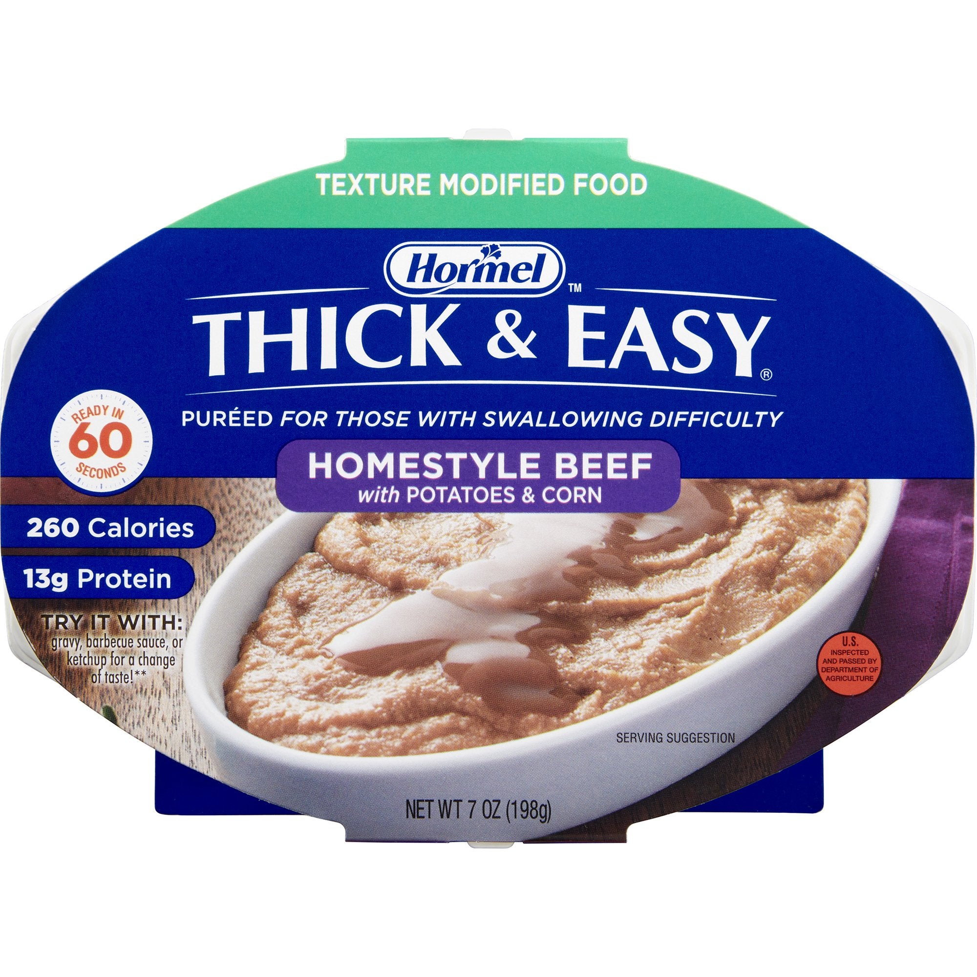 Thick & Easy Beef with Potatoes and Corn Thickened Food, 7-ounce Tray-Thickened Food Thick & Easy Purees 7 oz. Tray Beef with Potatoes / Corn Flavor Puree IDDSI Level 2 Mildly Thick