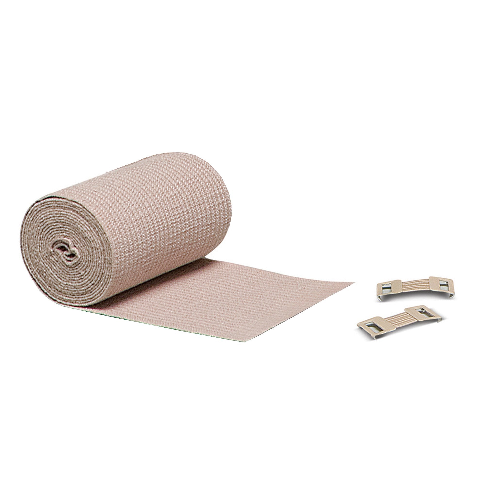 REB Clip Detached Closure Elastic Bandage, 4 Inch x 10 Yard-Elastic Bandage REB 4 Inch X 10 Yard Double Length Clip Detached Closure Tan NonSterile Standard Compression