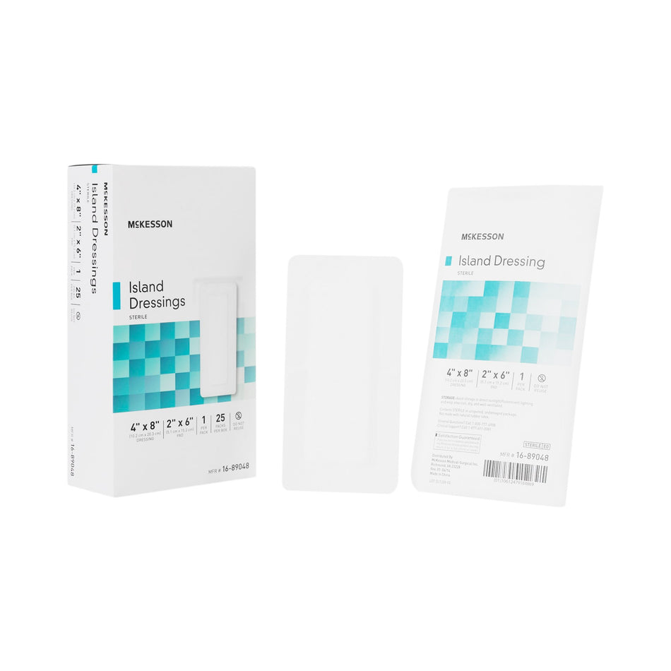 McKesson White Adhesive Dressing, 4 x 8 Inch-Island Dressing McKesson 4 X 8 Inch Rectangle Sterile