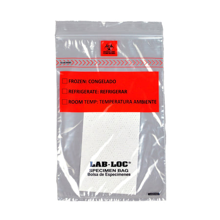 Lab-Loc Specimen Transport Bag with Document Pouch and Absorbent Pad, Zip Closure, 6 x 9 Inch-Specimen Transport Bag with Document Pouch and Absorbent Pad Lab-Loc 6 X 9 Inch Zip Closure Biohazard Symbol / Storage Instructions NonSterile