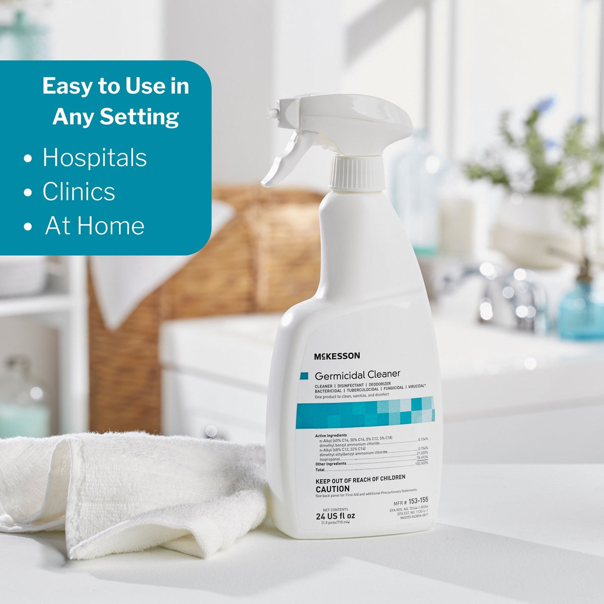 McKesson Germicidal Surface Disinfectant Cleaner, 24-ounce spray bottle-McKesson Surface Disinfectant Cleaner Alcohol Based Pump Spray Liquid 24 oz. Bottle Alcohol Scent NonSterile