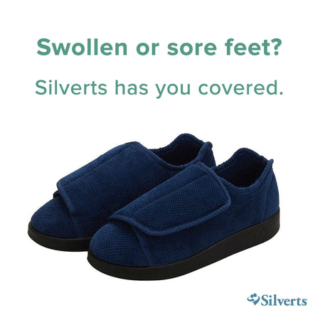 Silverts® Women's Double Extra Wide Easy Closure Slippers, Navy Blue, Size 11