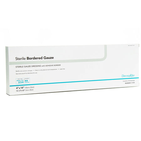 DermaRite Sterile Gauze Adhesive Dressing, 4 x 14 inch-Island Dressing DermaRite Bordered Gauze 4 X 14 Inch Rectangle Sterile