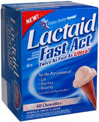 Lactaid Fast Act Chewables Vanilla Twist Flavor-"Dietary Supplement Lactaid Fast Act Lactase Enzyme 9,000 FCC Units Strength Tablet 60 per Bottle Vanilla Flavor"