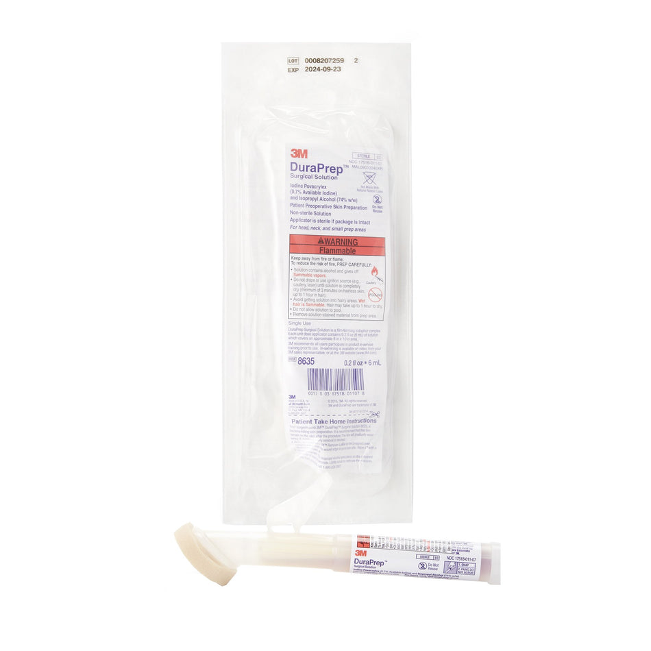 3M DuraPrep Prep Solution, Applicator, 6 mL-Skin Prep Solution 3M DuraPrep 6 mL Foam Applicator 0.7% / 74% Strength Iodine Povacrylex / Isopropyl Alcohol NonSterile