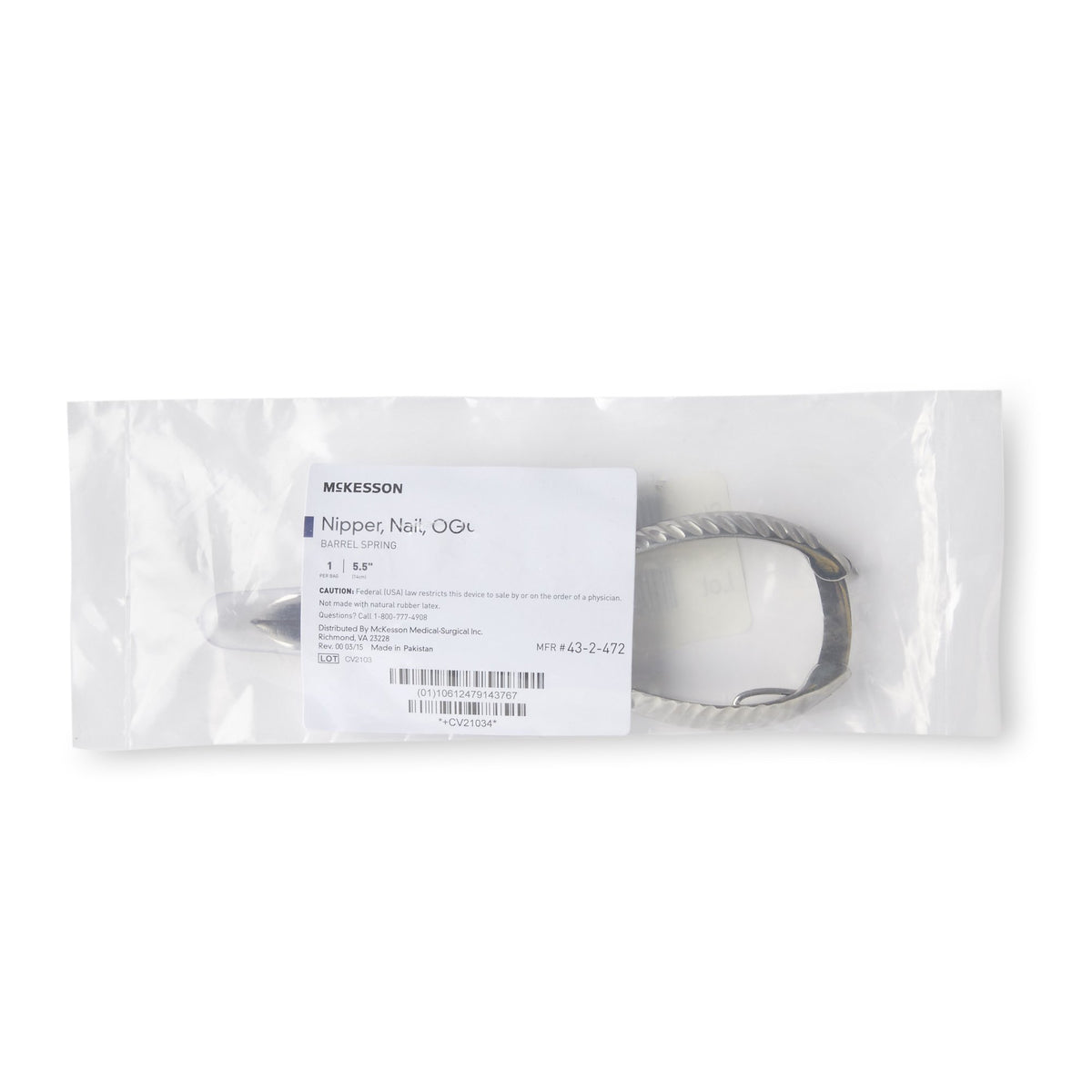 McKesson Nail Nipper, Concave Jaw, 5.5 Inches-Nail Nipper McKesson Performance Concave Jaw 5-1/2 Inch Length Chrome Covered Stainless Steel