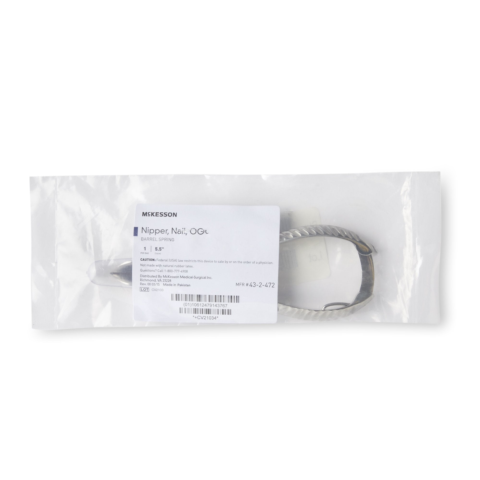 McKesson Nail Nipper, Concave Jaw, 5.5 Inches-Nail Nipper McKesson Performance Concave Jaw 5-1/2 Inch Length Chrome Covered Stainless Steel