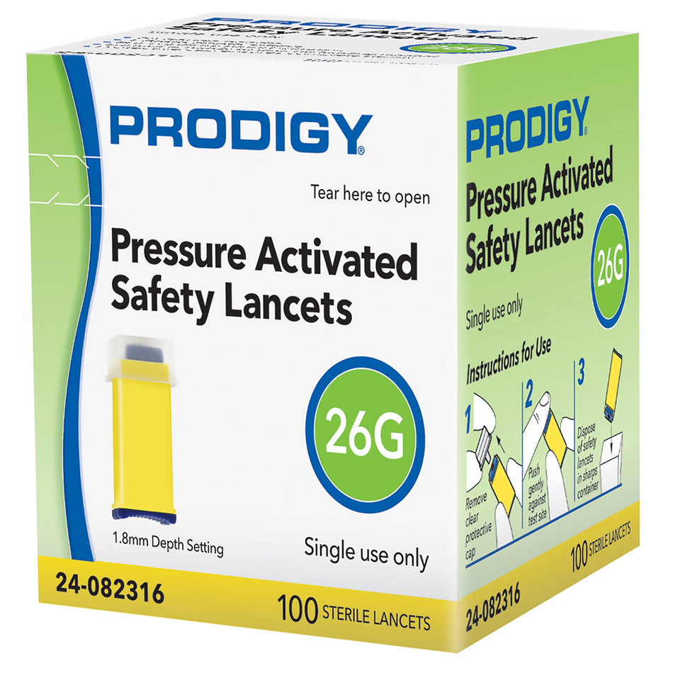 Safety Lancet Prodigy 26 Gauge Retractable Pressure Activated Finger - Diagnostic Instruments and Supplies>Diabetes Monito...