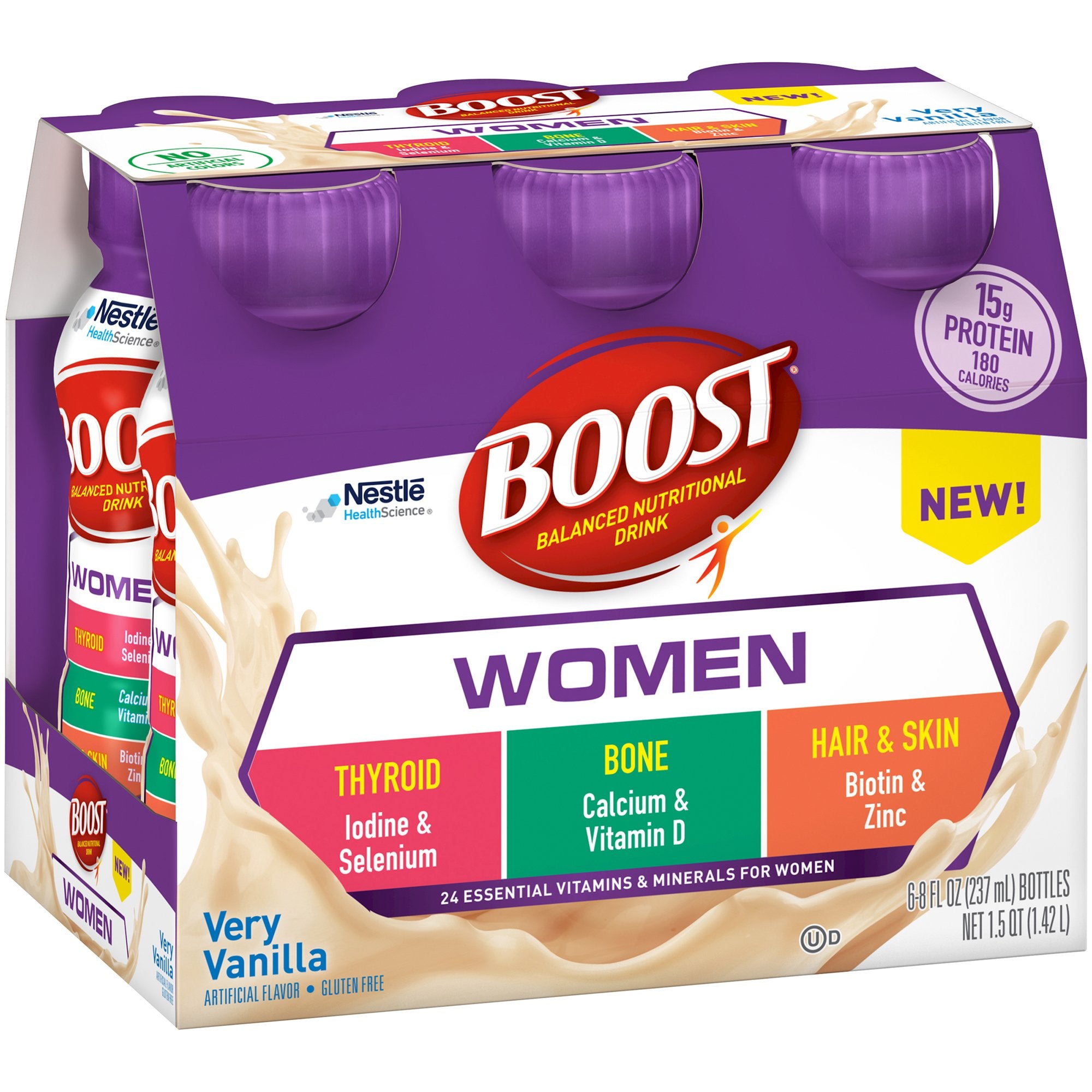 Boost Women Vanilla Balanced Nutritional Drink, 8 oz. Bottle-Oral Supplement Boost Women Very Vanilla Flavor Liquid 8 oz. Bottle