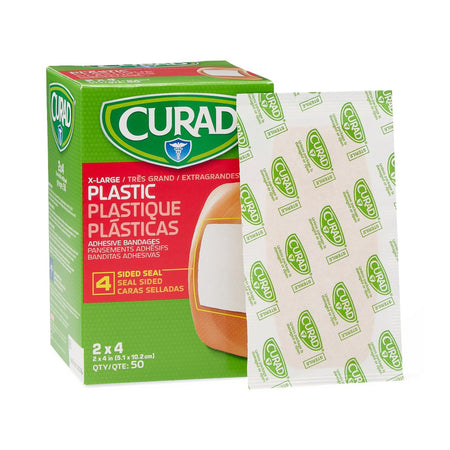 Curad Tan Adhesive Strip, 2 x 4 Inch-Adhesive Strip Curad 2 X 4 Inch Plastic Rectangle Tan Sterile