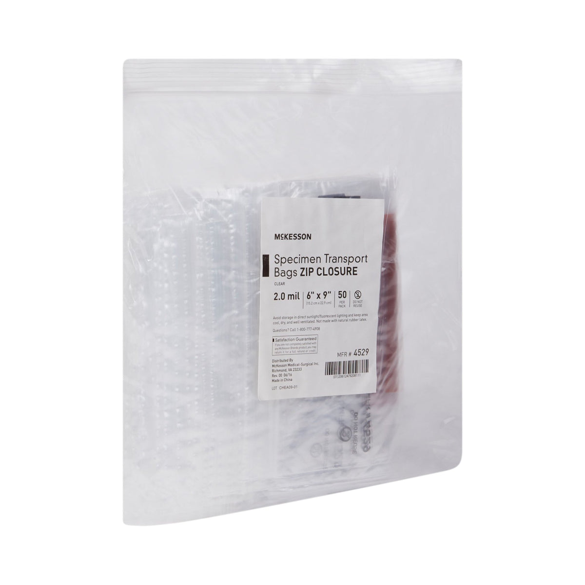 McKesson Specimen Transport Bag, Zip Closure, 6 x 9 Inch-Specimen Transport Bag McKesson 6 X 9 Inch Zip Closure Biohazard Symbol / Storage Instructions NonSterile