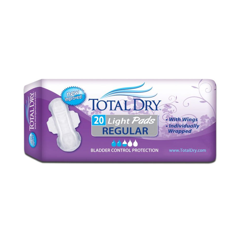 TotalDry Light Absorbency Bladder Control Pad, 11-Inch Length-Bladder Control Pad TotalDry 11 Inch Length Moderate Absorbency Polymer Core Regular