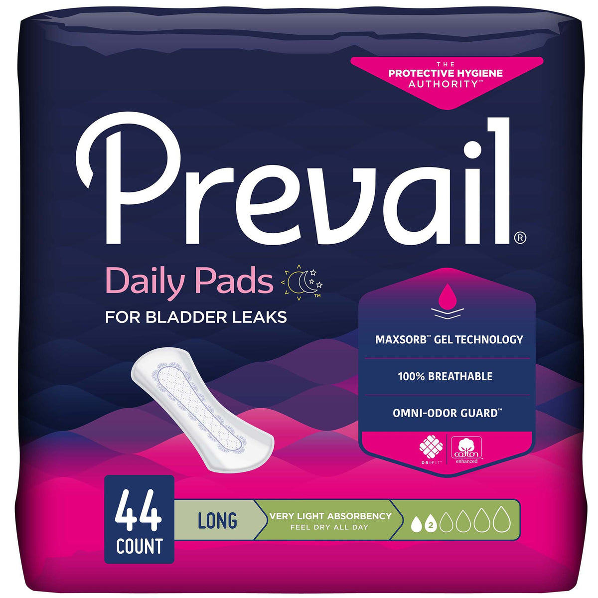 Prevail Daily Bladder Control Pad, Very Light, Long Length-Bladder Control Pad Prevail Daily Pads 8.35 Inch Length Light Absorbency Polymer Core One Size Fits Most