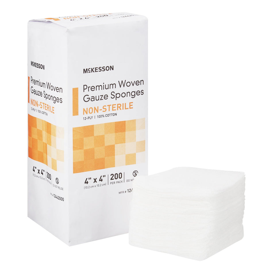 McKesson Gauze Sponge, 4 x 4 Inch, 12-Ply-Gauze Sponge McKesson 4 X 4 Inch 12-Ply NonSterile 200 per Pack