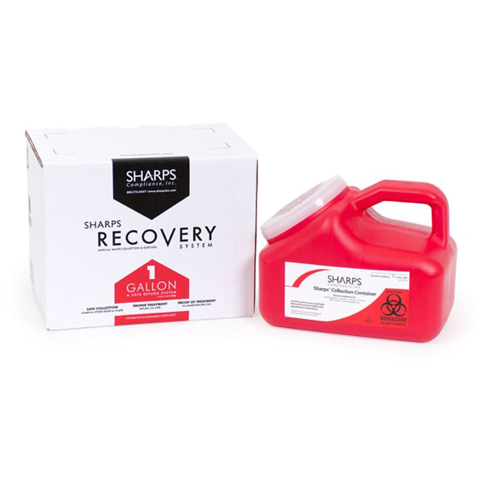 Mail System Pro-Tec Mailback Sharps Collector, 1 Gallon, 9 x 6 x 7 Inch-Mailback Sharps Container Mail System Pro-Tec Red Base 9 L X 6 W X 7-1/2 H Inch Vertical Entry 1 Gallon