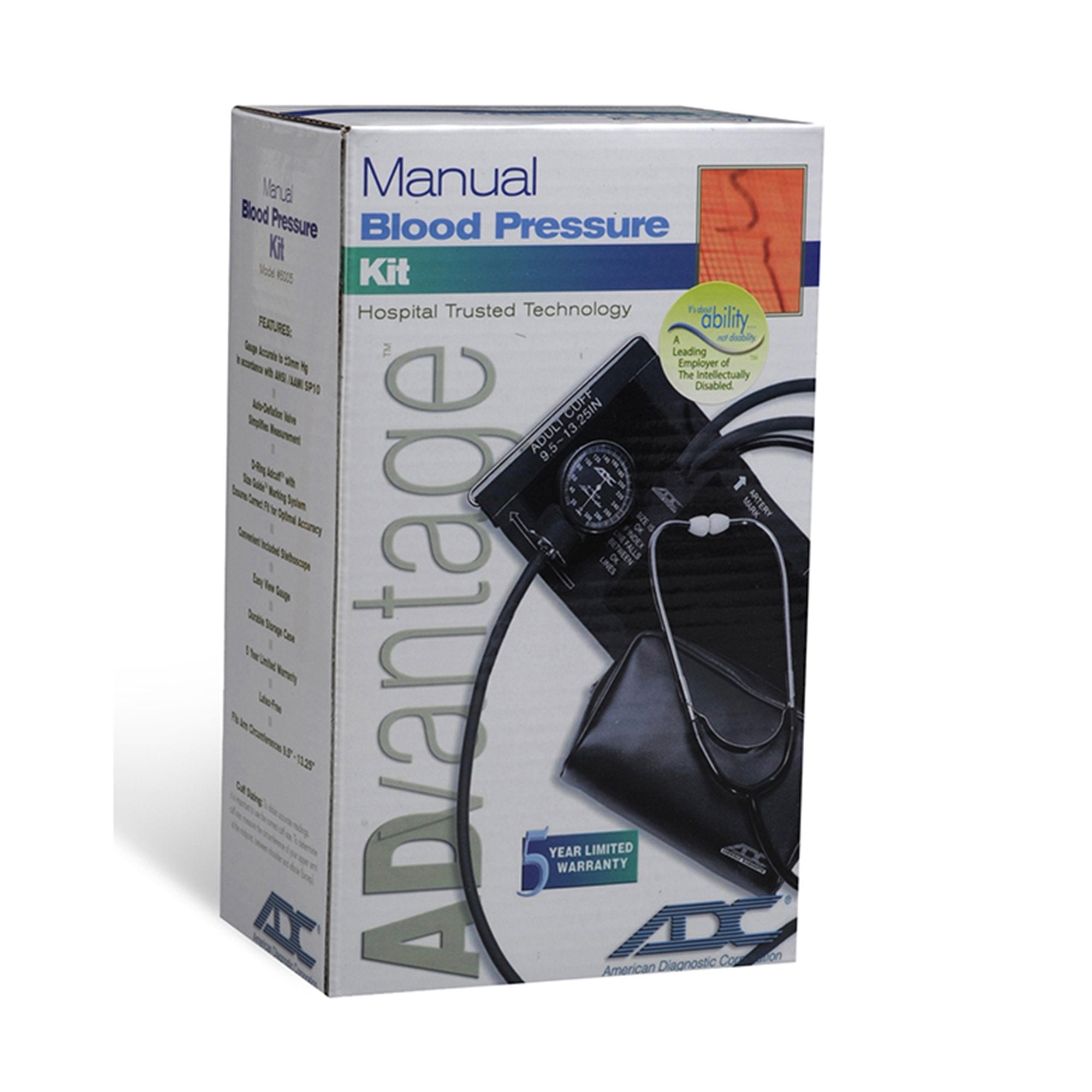 Advantage 6005 Manual Blood Pressure Kit Aneroid Sphygmomanometer / Stethoscope Combo-Reusable Aneroid / Stethoscope Set Advantage 24 to 33.6 cm Adult Cuff Single Head General Exam Stethoscope Pocket Aneroid