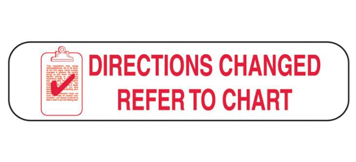 Barkley "Directions Changed Refer To Chart" Pharmacy Label, 1.6 x 0.4 Inch-Pre-Printed Label Barkley Auxiliary Label White Paper Directions Changed Refer To Chart Red Safety and Instructional 3/8 X 1-5/8 Inch
