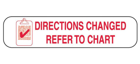 Barkley "Directions Changed Refer To Chart" Pharmacy Label, 1.6 x 0.4 Inch-Pre-Printed Label Barkley Auxiliary Label White Paper Directions Changed Refer To Chart Red Safety and Instructional 3/8 X 1-5/8 Inch