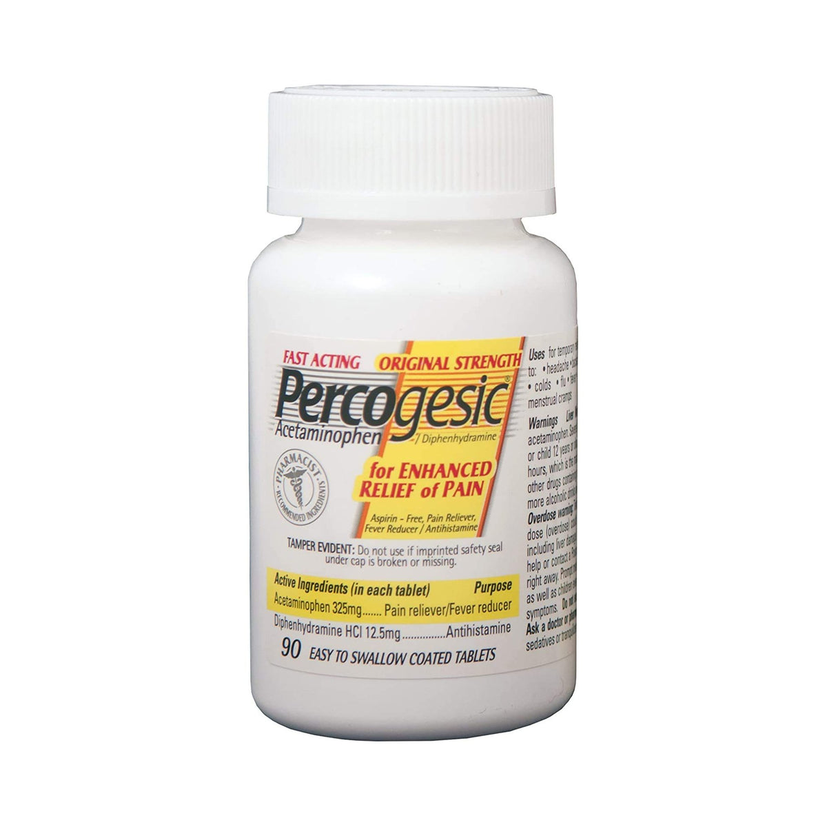 Percogesic Acetaminophen / Diphenhydramine Pain and Allergy Relief-Allergy Relief Percogesic 325 mg - 12.5 mg Strength Tablet 90 per Bottle