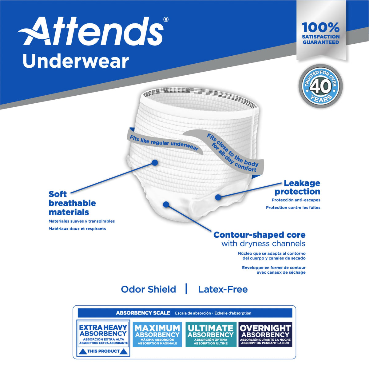Attends® Care Adult Absorbent Underwear, Heavy Absorbency, Large, White - Incontinence>Adult Briefs and Protective Underga...