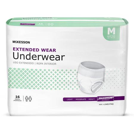 McKesson Extended Wear Maximum Absorbency Underwear, Medium-Unisex Adult Absorbent Underwear McKesson Pull On with Tear Away Seams Medium Disposable Heavy Absorbency