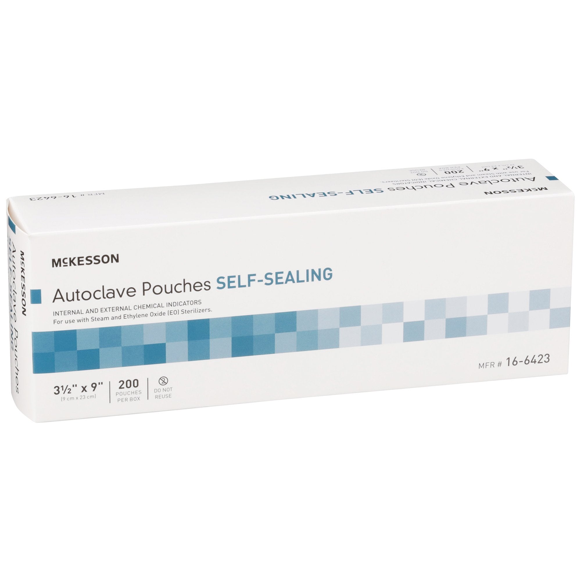 McKesson Sterilization Pouch, 3 x 9 Inch-Sterilization Pouch McKesson Ethylene Oxide (EO) Gas / Steam 3-1/2 X 9 Inch Transparent Blue / White Self Seal Paper / Film
