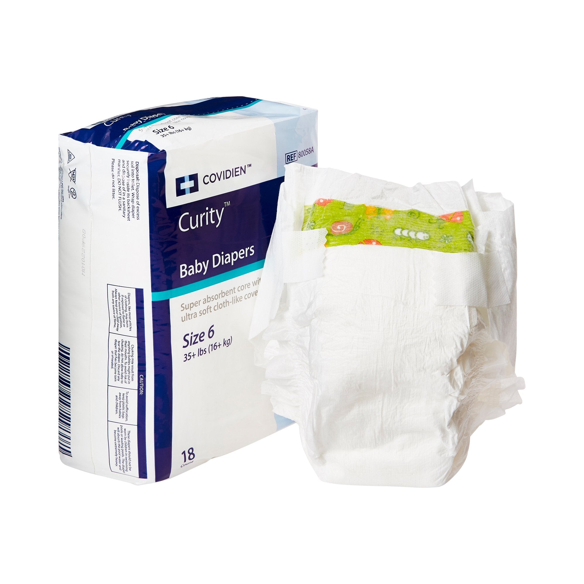 Curity Unisex Baby Diapers, Heavy Absorbency, Disposable, Size 6, 35+ lbs-Unisex Baby Diaper Cardinal Health Wings Size 6 / 2X-Large Disposable Heavy Absorbency