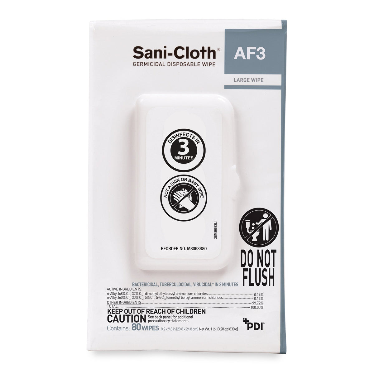 Sani-Cloth AF3 Germicidal Large Disinfectant Wipes, Portable Pack-Sani-Cloth AF3 Surface Disinfectant Cleaner Premoistened Germicidal Manual Pull Wipe 80 Count Hard Case Unscented NonSterile