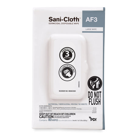 Sani-Cloth AF3 Germicidal Large Disinfectant Wipes, Portable Pack-Sani-Cloth AF3 Surface Disinfectant Cleaner Premoistened Germicidal Manual Pull Wipe 80 Count Hard Case Unscented NonSterile
