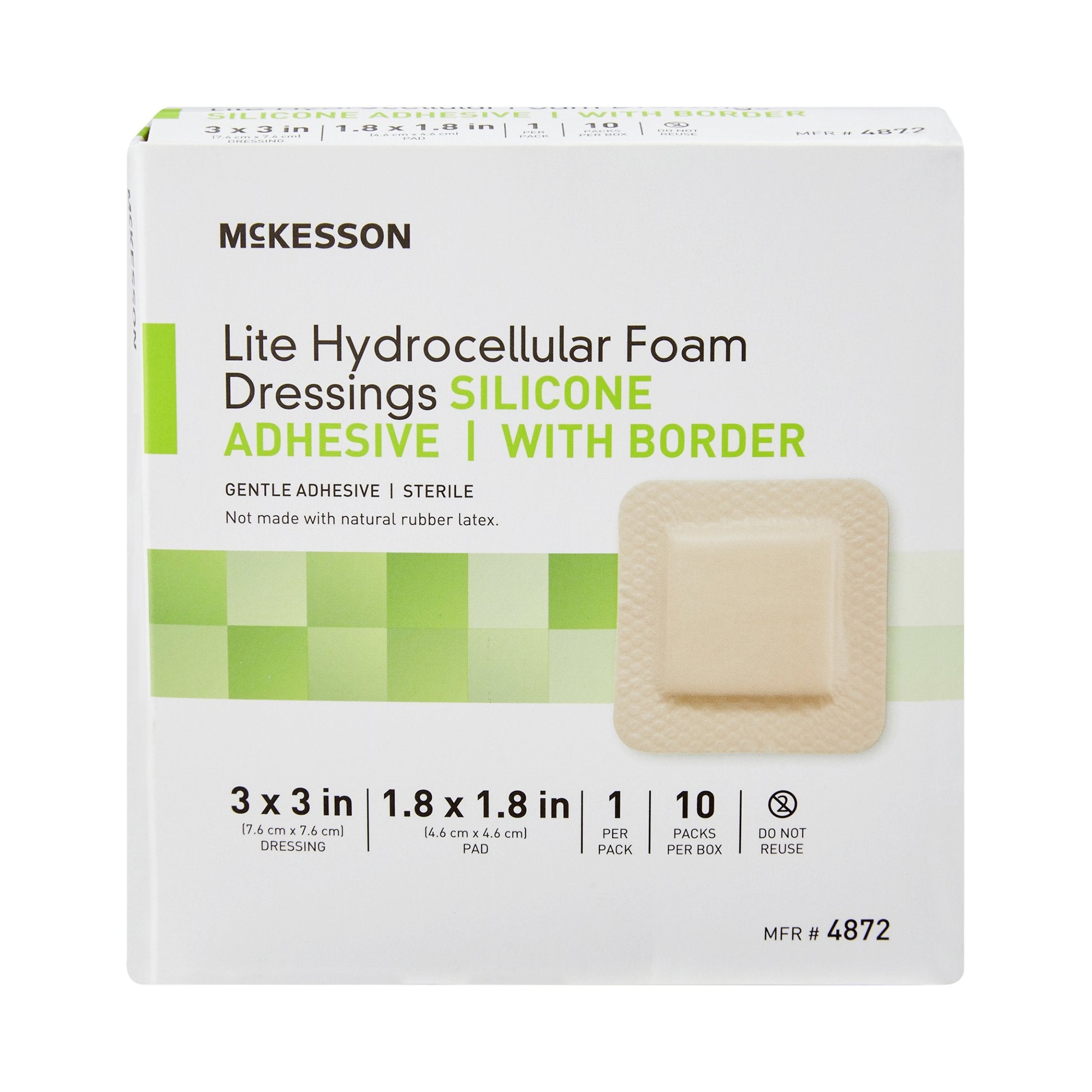 McKesson Lite Silicone Gel Adhesive with Border Thin Silicone Foam Dressing, 3 x 3 Inch-Thin Foam Dressing McKesson Lite 3 X 3 Inch With Border Film Backing Silicone Gel Adhesive Square Sterile
