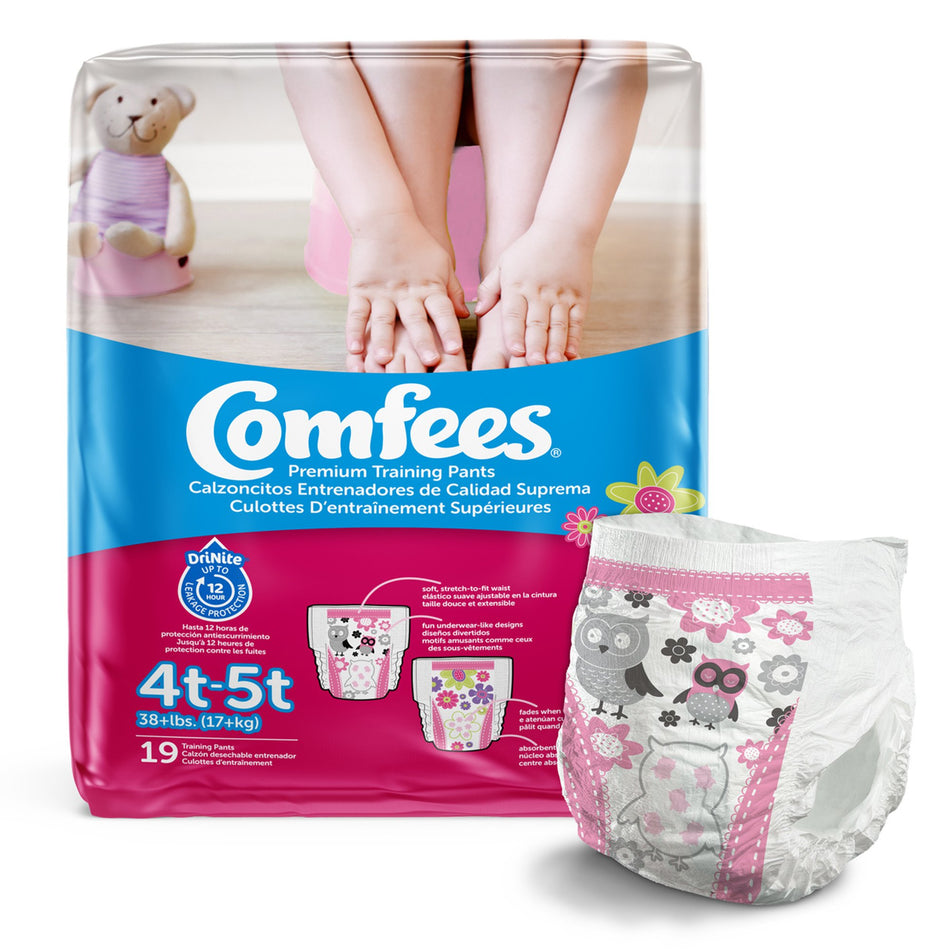 Comfees Training Pants, 4T to 5T-Female Toddler Training Pants Comfees Pull On with Tear Away Seams Size 4T to 5T Disposable Moderate Absorbency