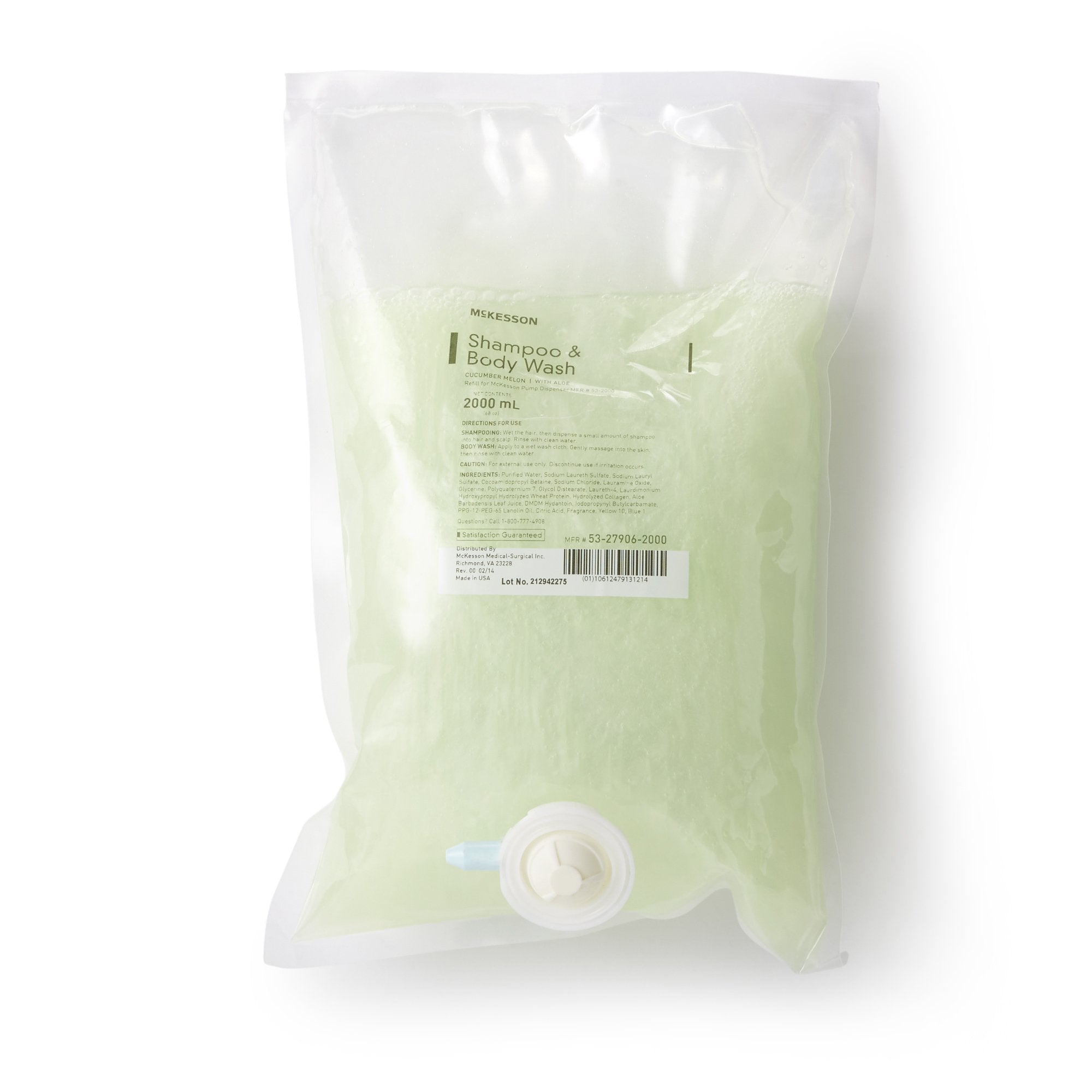 McKesson Shampoo and Body Wash Dispenser Refill Bag 2000 mL, Cucumber Melon-"Shampoo and Body Wash McKesson 2,000 mL Dispenser Refill Bag Cucumber Melon Scent"