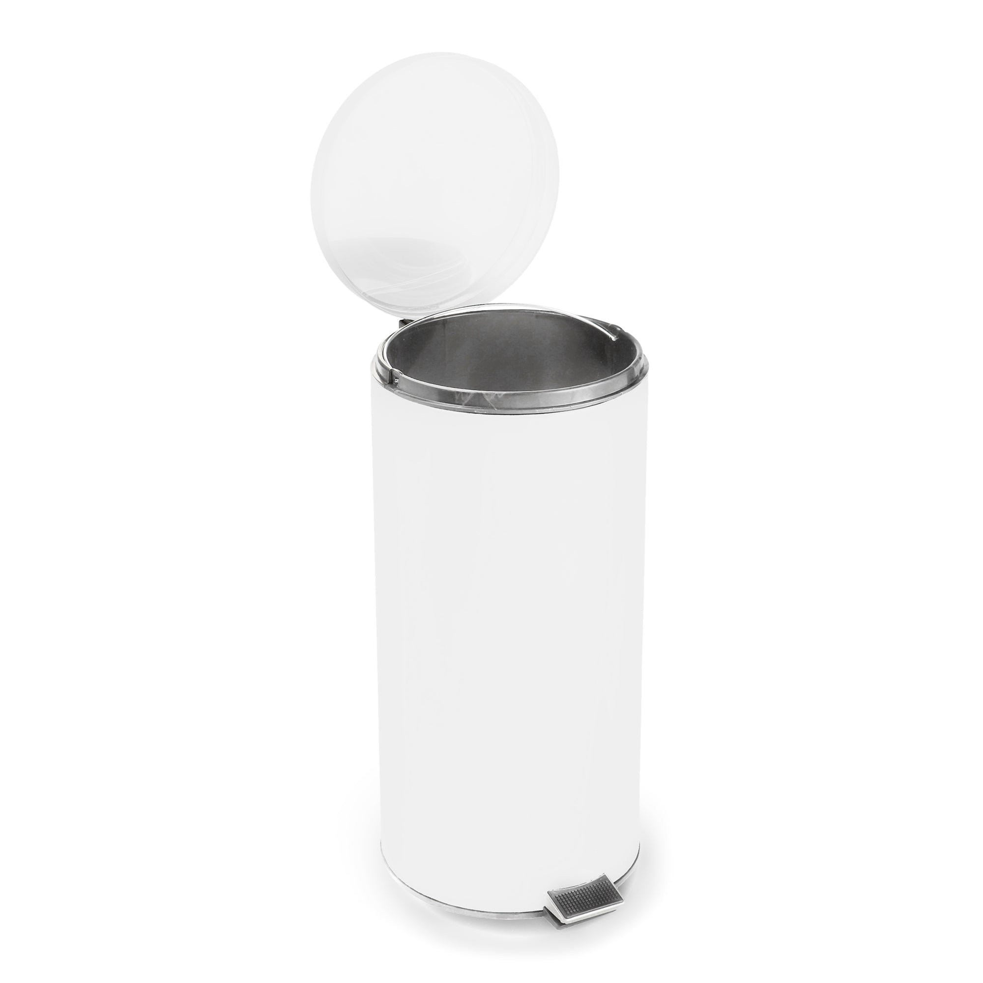 McKesson Trash Can with Plastic Liner, Step-on, Round Steel, White Enamel Finish, 11.5" D x 24" H, 32 qt-Trash Can McKesson 32 Quart / 8 gal. White Steel Round