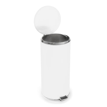 McKesson Trash Can with Plastic Liner, Step-on, Round Steel, White Enamel Finish, 11.5" D x 24" H, 32 qt-Trash Can McKesson 32 Quart / 8 gal. White Steel Round