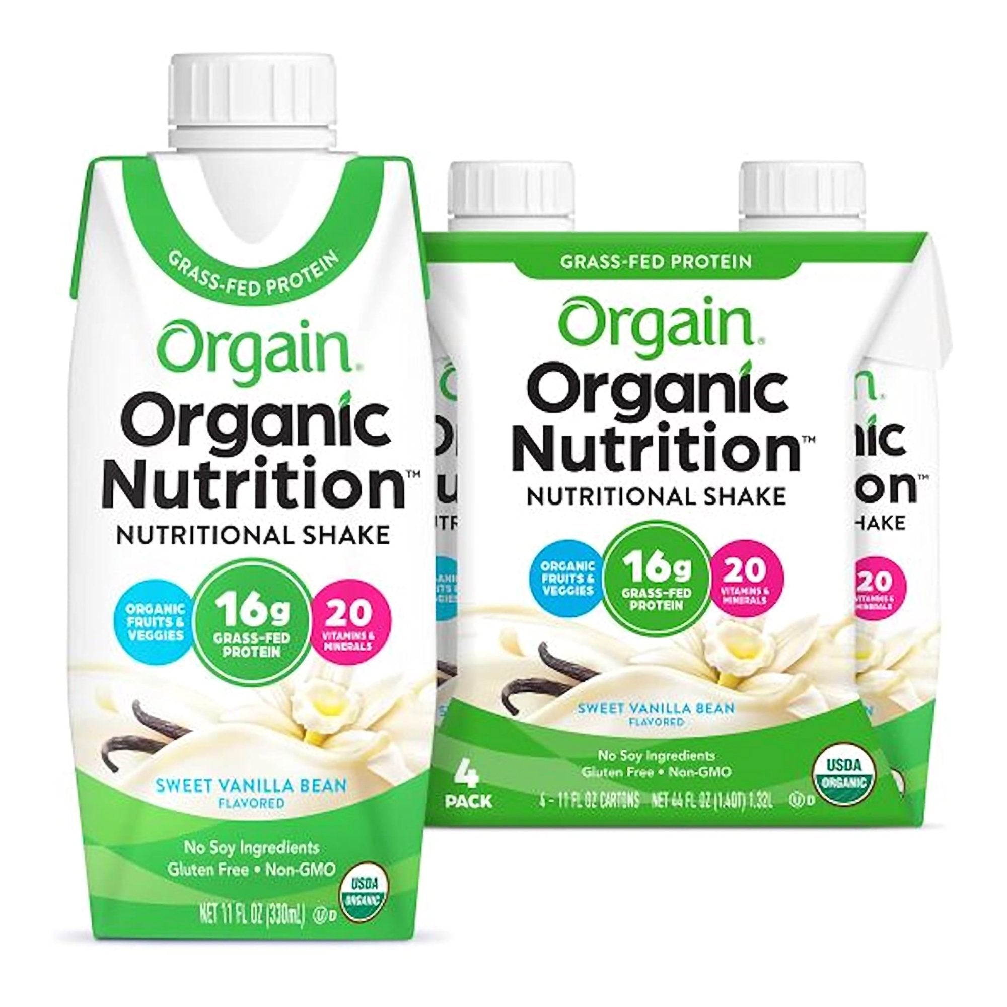 Orgain Organic Nutrition Vanilla Nutritional Shake, 11-ounce carton-Oral Supplement Orgain Organic Nutritional Shake Sweet Vanilla Bean Flavor Liquid 11 oz. Carton