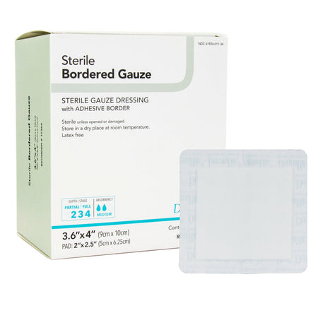 DermaRite Gauze Adhesive Dressing, White, Sterile, 3-3/5 x 4 inch-Island Dressing DermaRite Bordered Gauze 3-3/5 X 4 Inch Square Sterile