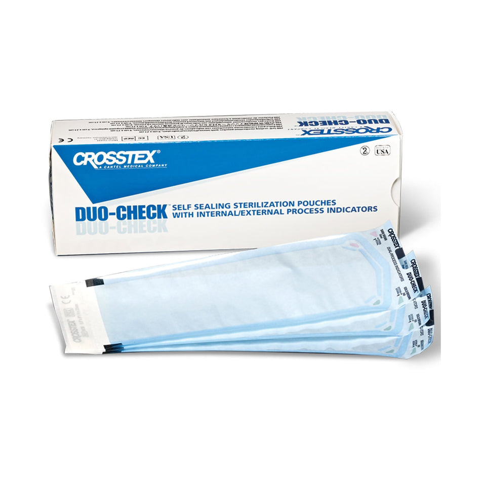 Duo-Check Sterilization Pouch, 3 x 22 Inch-Sterilization Pouch Duo-Check Ethylene Oxide (EO) Gas / Steam 3-1/2 X 22 Inch Transparent / Blue Self Seal Paper / Film