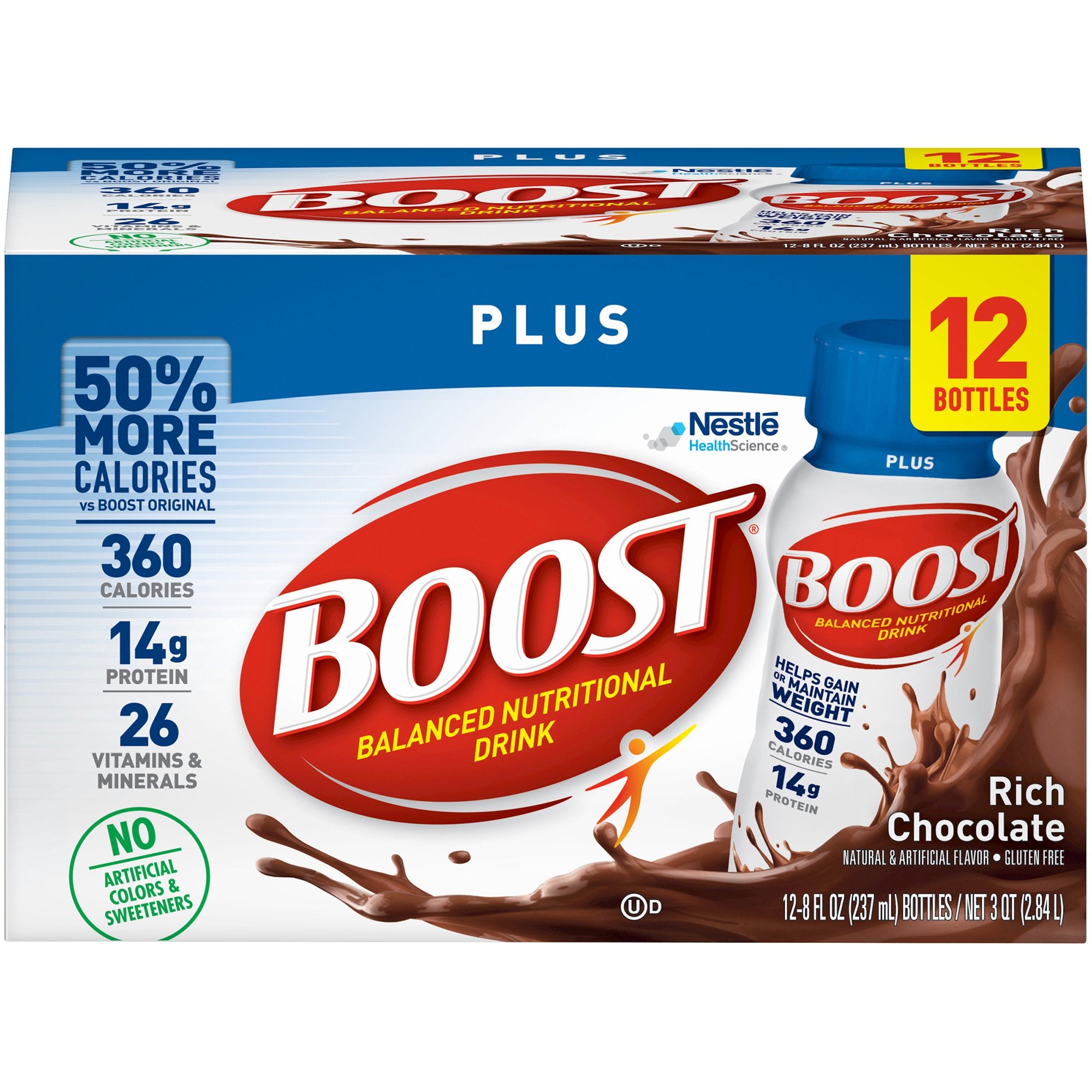 Boost Plus Chocolate Balanced Nutritional Drink, 8 oz. Bottle-Oral Supplement Boost Plus Rich Chocolate Flavor Liquid 8 oz. Bottle