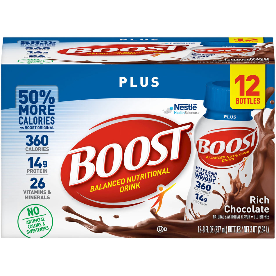 Boost Plus Chocolate Balanced Nutritional Drink, 8 oz. Bottle-Oral Supplement Boost Plus Rich Chocolate Flavor Liquid 8 oz. Bottle