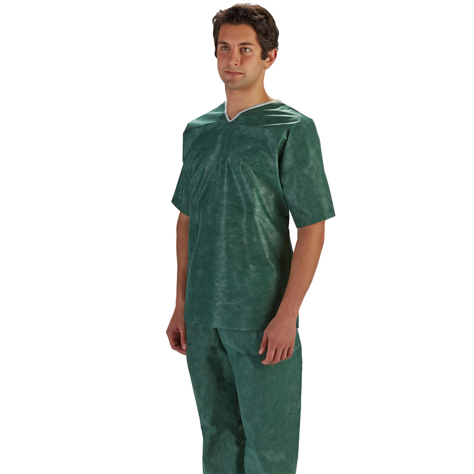 Patient Shirt SimplySoft® Small Green / White Without Pockets Short Sleeve Unisex - Apparel>Shirts and Scrubs - Graham Med...