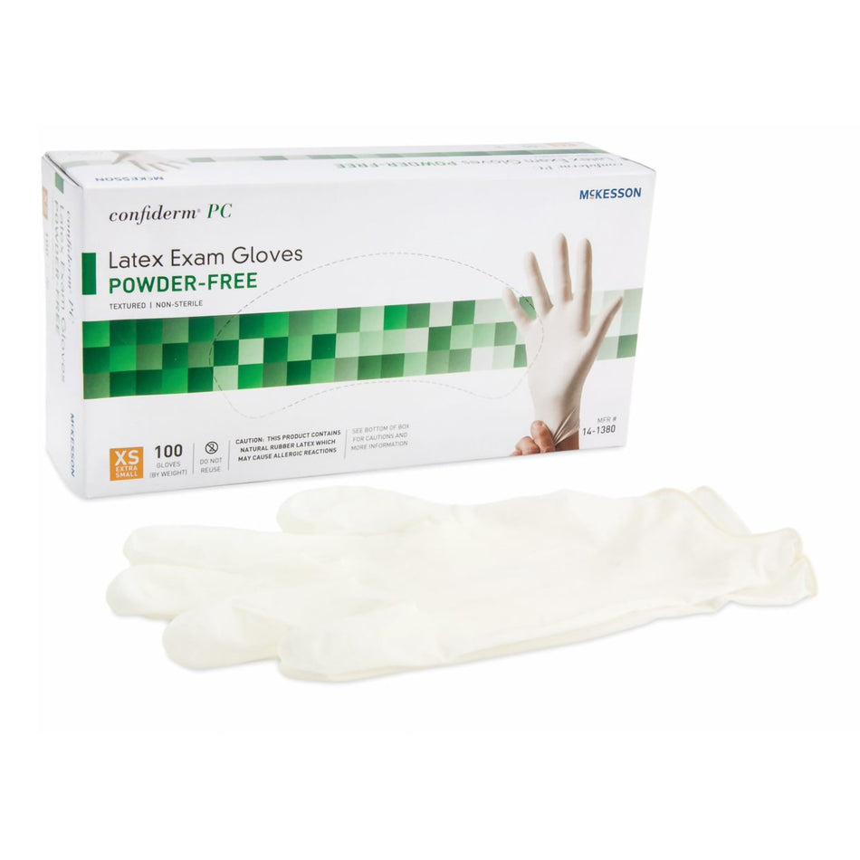 McKesson Confiderm Latex Exam Glove, Extra Small, Ivory-Exam Glove McKesson Confiderm X-Small NonSterile Latex Standard Cuff Length Fully Textured Ivory Not Rated