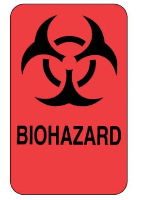 Pre-Printed Label Fisherbrand™ Caution Label Fluorescent Red Paper Biohazard / Symbol Black Biohazard 2 X 3 Inch