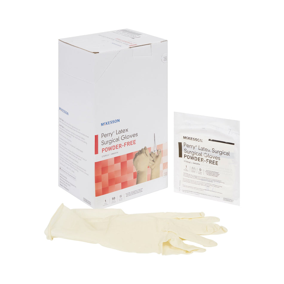 McKesson Perry Performance Plus Surgical Glove, Size 7.5, Cream-Surgical Glove McKesson Perry Performance Plus Size 7.5 Sterile Latex Standard Cuff Length Smooth Cream Not Chemo Approved