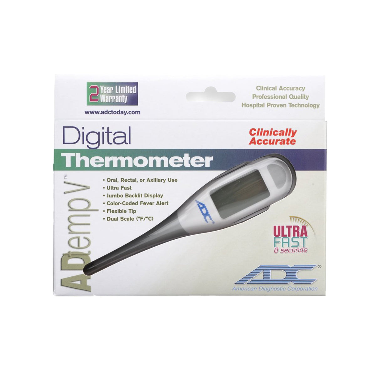 AdTemp Digital Stick Thermometer-Digital Stick Thermometer Adtemp Oral / Rectal / Axillary Probe Handheld